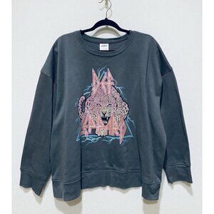 Def Leppard Sweatshirt Womens XL Gray Tiger Graphic Oversized 80s Grunge Boho